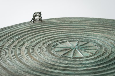 Lot 565 - A FINE PAIR OF ANTIQUE BRONZE RAIN DRUMS, KHA