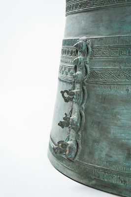 Lot 565 - A FINE PAIR OF ANTIQUE BRONZE RAIN DRUMS, KHA