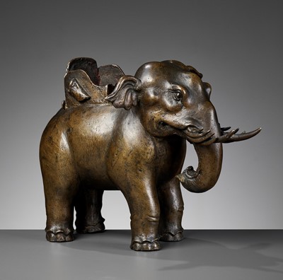Lot 14 - A BRONZE ‘PUXIAN’ ELEPHANT-FORM CENSER, MING DYNASTY