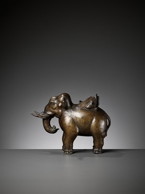 Lot 14 - A BRONZE ‘PUXIAN’ ELEPHANT-FORM CENSER, MING DYNASTY