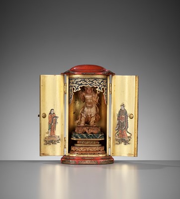 A FINE GOLD AND RED LACQUER ZUSHI (PORTABLE SHRINE) DEPICTING BISHAMONTEN
