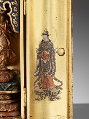 Lot 291 - A FINE GOLD AND RED LACQUER ZUSHI (PORTABLE SHRINE) DEPICTING BISHAMONTEN