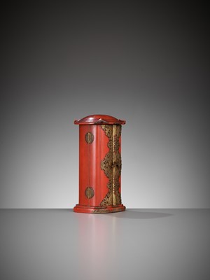 Lot 90 - A FINE GOLD AND RED LACQUER ZUSHI (PORTABLE SHRINE) DEPICTING BISHAMONTEN