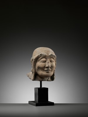 Lot 159 - AN UNUSUAL SANDSTONE HEAD OF THE LUOHAN ASITA, SONG TO MING DYNASTY