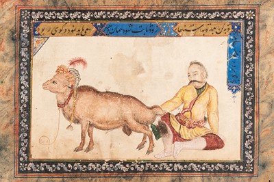 Lot 1378 - A STUDY OF A YOUNG MAN AND A RAM, AFTER REZA ABBASI