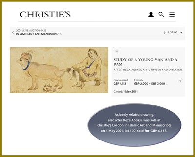 Lot 1378 - A STUDY OF A YOUNG MAN AND A RAM, AFTER REZA ABBASI