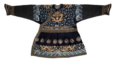 Lot 255 - AN EMBROIDERED 'MIDNIGHT BLUE' SILK FORMAL COURT ROBE, CHAOFU