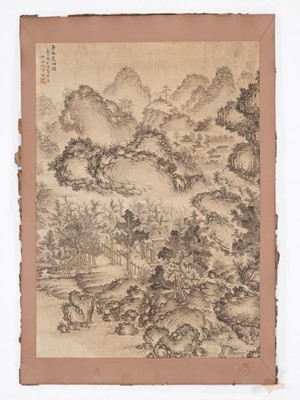 Lot 534 - ‘MOUNTAIN LANDSCAPE’, STYLE OF NI ZAN (1301-1374), ATTRIBUTED TO JIAO BINGZHEN (ACT. 1689-1726)