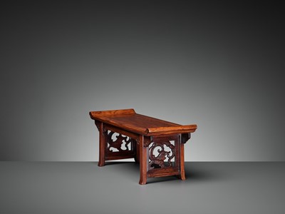 Lot 418 - A HUANGHUALI TABLE-FORM STAND, LATE MING TO MID-QING