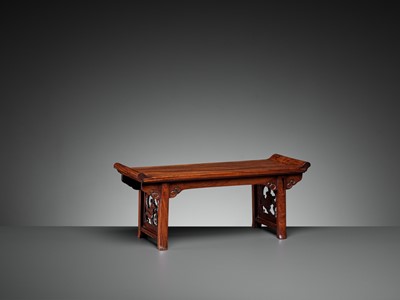 Lot 418 - A HUANGHUALI TABLE-FORM STAND, LATE MING TO MID-QING