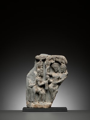 Lot 556 - A GRAY SCHIST RELIEF DEPICTING THE BIRTH OF BUDDHA, KUSHAN PERIOD