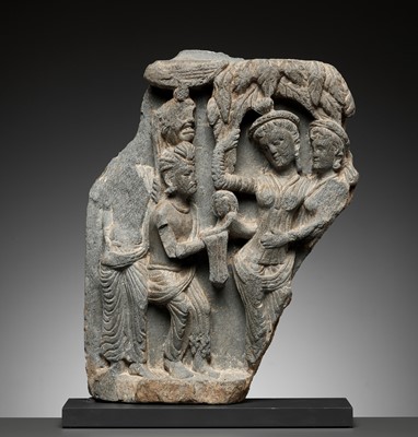 Lot 556 - A GRAY SCHIST RELIEF DEPICTING THE BIRTH OF BUDDHA, KUSHAN PERIOD