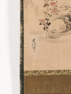 Lot 1260 - KANO CHIKANOBU: THREE SCROLL PAINTINGS DEPICTING JUROJIN AND DEER, CRANES, AND MINOGAME