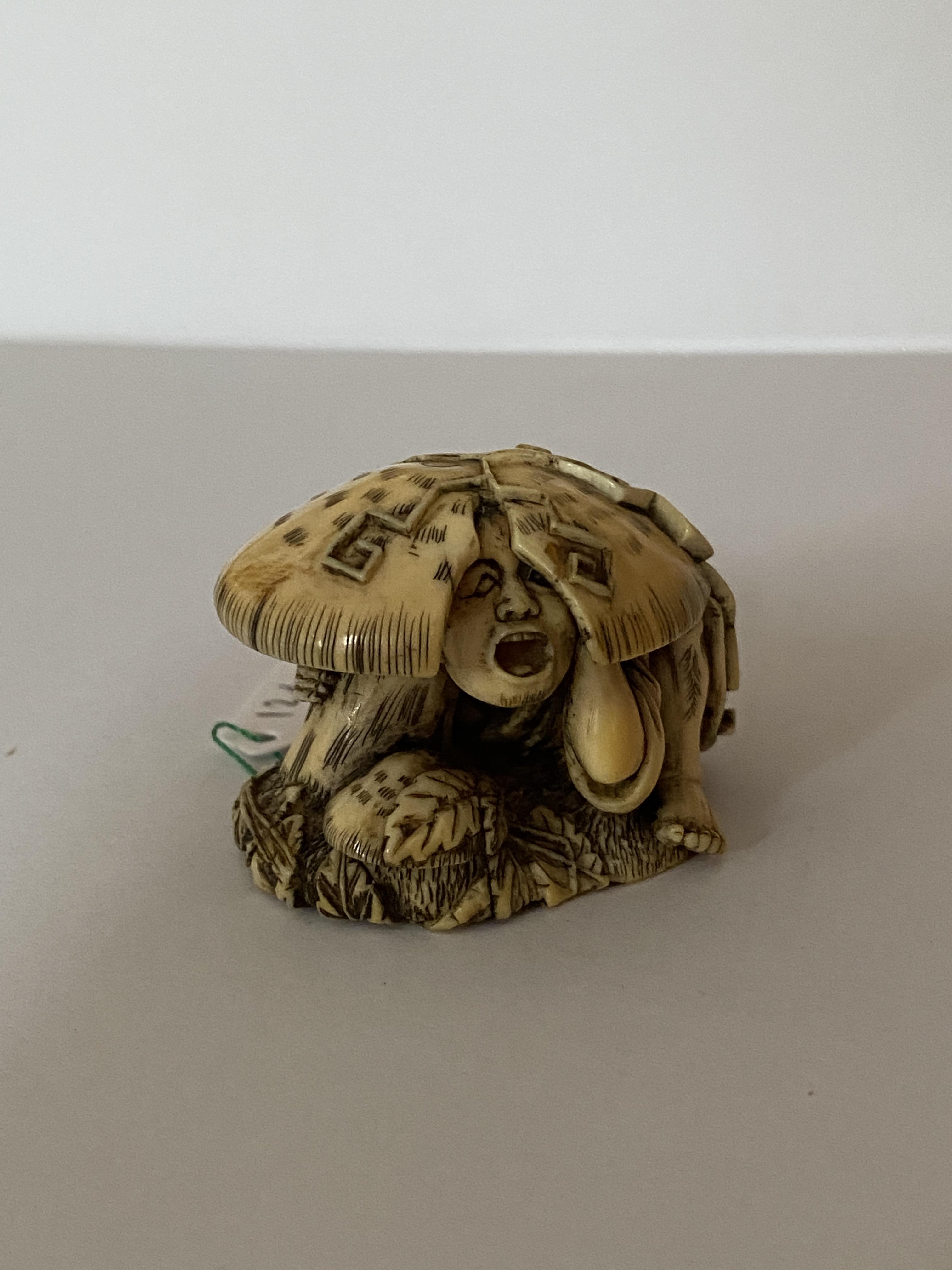 Antique Ivory Japanese good Clamshell Netsuke Signed