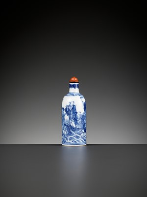 Lot 646 - A BLUE AND WHITE ‘EIGHT IMMORTALS’ SNUFF BOTTLE, QING DYNASTY