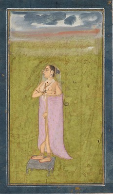 Lot 313 - A MUGHAL MINIATURE PAINTING OF A LADY AT LEISURE