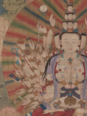 Lot 536 - A BUDDHIST VOTIVE PAINTING DEPICTING AVALOKITESHVARA, POSSIBLY IMPERIAL