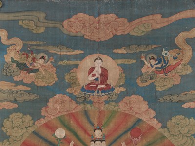 Lot 536 - A BUDDHIST VOTIVE PAINTING DEPICTING AVALOKITESHVARA, POSSIBLY IMPERIAL