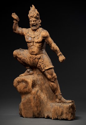 Lot 76 - AN IMPORTANT AND VERY LARGE HEIAN PERIOD WOOD STATUE OF SHUKONGOJIN