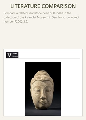 Lot 675 - A SANDSTONE HEAD OF BUDDHA, AYUTTHAYA KINGDOM