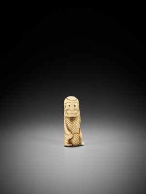 Lot 218 - A RARE STAG ANTLER NETSUKE OF A FOREIGN DEVIL