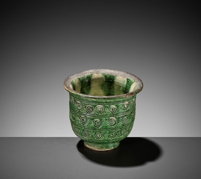 Lot 380 - A RARE GREEN-GLAZED BELL-SHAPED CUP, TANG DYNASTY