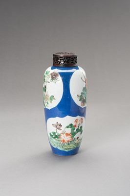 Lot 615 - A POWDER BLUE GROUND FAMILLE VERTE OVOID VASE, LATE QING DYNASTY