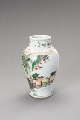 Lot 663 - A FAMILLE VERTE ‘QILIN’ BALUSTER VASE, LATE QING TO REPUBLIC