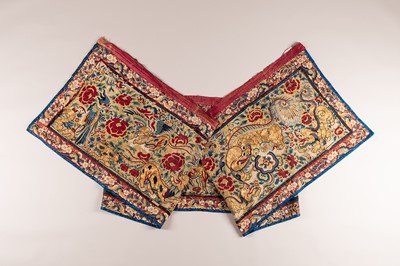 Lot 971 - A LARGE EMBROIDERED SILK HANGING WITH MYTHICAL BEASTS