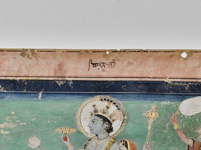 Lot 252 - AN INDIAN MINIATURE PAINTING OF VISHNU AND HIS CONSORT
