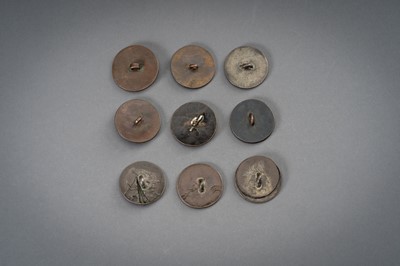 Lot 515 - A SET OF NINE JAPANESE MIXED METAL KAGAMIBUTA BUTTONS