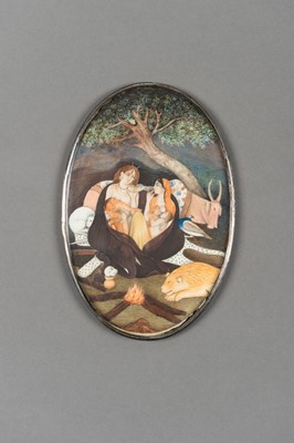 Lot 1324 - AN IVORY ‘SHIVA, PARVATI, GANESH & KARTIK’ PAINTING