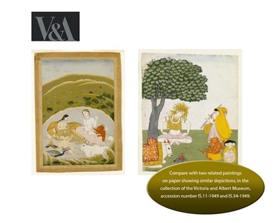 Lot 1324 - AN IVORY ‘SHIVA, PARVATI, GANESH & KARTIK’ PAINTING