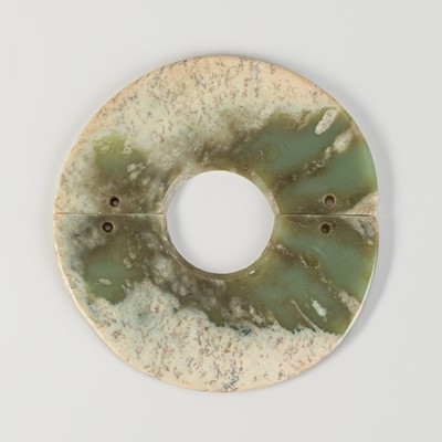 Lot 802 - A JADE TWO SECTION DISC, QIJIA CULTURE