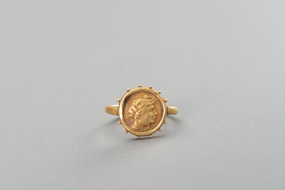 Lot 1141 - AN ANCIENT GANDHARAN COIN GOLD RING