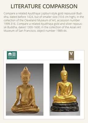 Lot 232 - A GOLD REPOUSSÉ FIGURE OF BUDDHA SHAKYAMUNI, AYUTTHAYA KINGDOM, 1351–1767