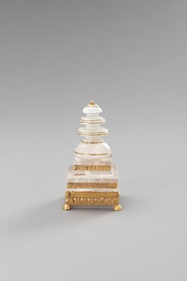 Lot 177 - A ROCK CRYSTAL STUPA WITH GOLD APPLICATIONS