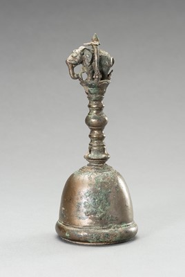 Lot 1250 - A BRONZE TEMPLE BELL WITH AN ELEPHANT