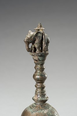 Lot 1250 - A BRONZE TEMPLE BELL WITH AN ELEPHANT