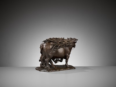 Lot 20 - AKASOFU GYOKKO: A FINE AND LARGE BRONZE MODEL OF AN OX AND OXHERD
