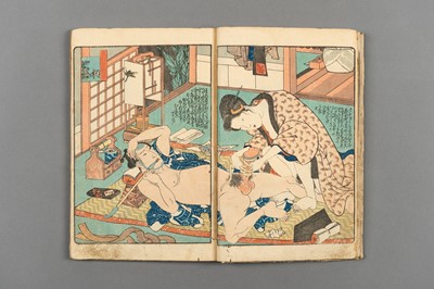 Lot 1087 - A SET OF THREE SHUNGA WOOD BLOCK PRINT ALBUMS, 19th CENTURY