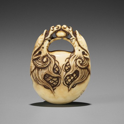 Lot 405 - YUGYOKU: AN IVORY RYUSA NETSUKE OF A MOKUGYO