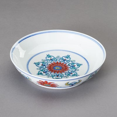 Lot 1977 - A DOUCAI ‘DOUBLE LOTUS’ PORCELAIN DISH