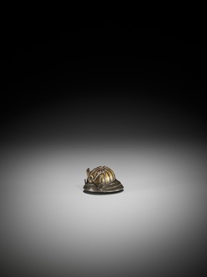 Lot 298 - NORITSUGU: A RARE SILVER AND MIXED-METAL NETSUKE OF A KABUTO