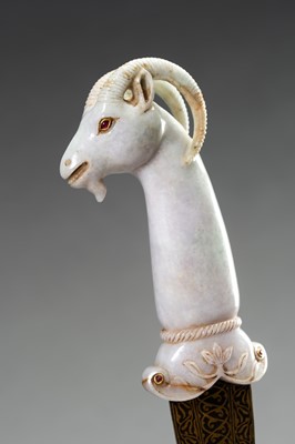 Lot 1277 - A MUGHAL KHANJAR WITH ‘IBEX’ JADEITE HANDLE