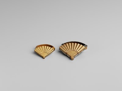 Lot 108 - TWO GOLD LACQUER FAN-SHAPED MINIATURE BOXES AND COVERS