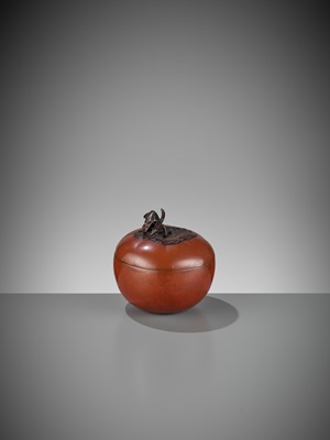 Lot 27 - A BRONZE PERSIMMON-FORM INCENSE BOX AND COVER
