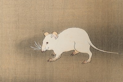 Lot 1090 - OHARA KOSON: A COLOR WOODBLOCK PRINT OF THREE WHITE MICE WITH FEATHER
