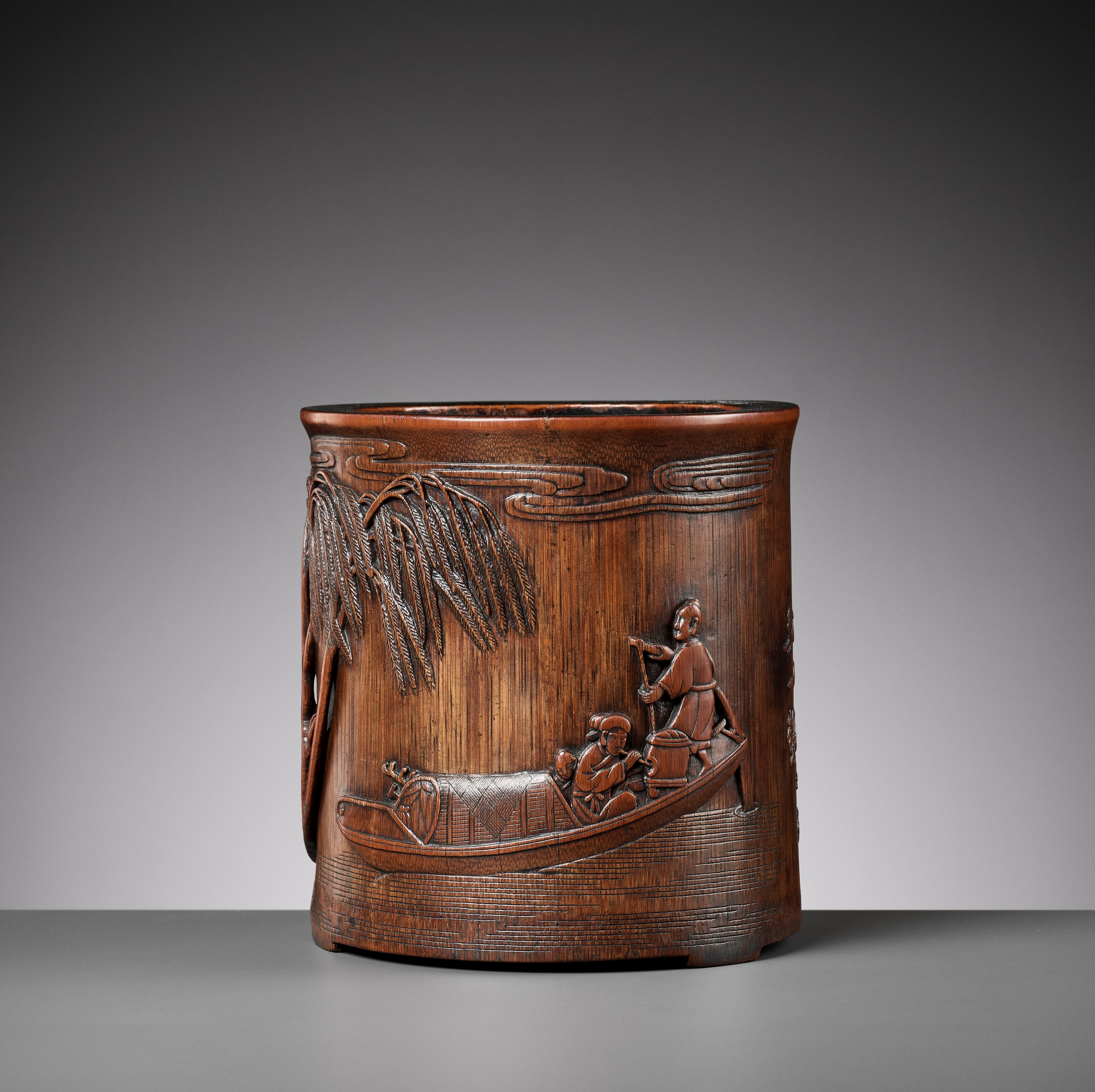 Lot 15 - AN INSCRIBED BAMBOO BRUSHPOT, BITONG, BY WANG