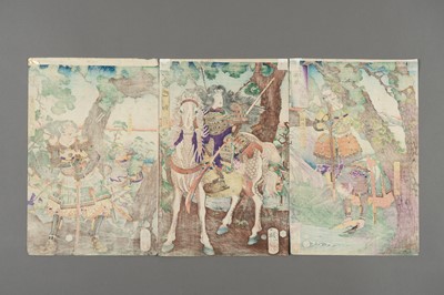 Lot 345 - TSUKIOKA YOSHITOSHI: TRIPTYCH OF THE GREAT BATTLE OF AWAZUGAHARA, 1867
